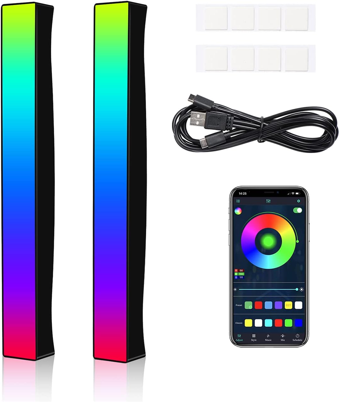 Battery Powered RGB Sound Control Rhythm Light Bar 2Pcs T32746