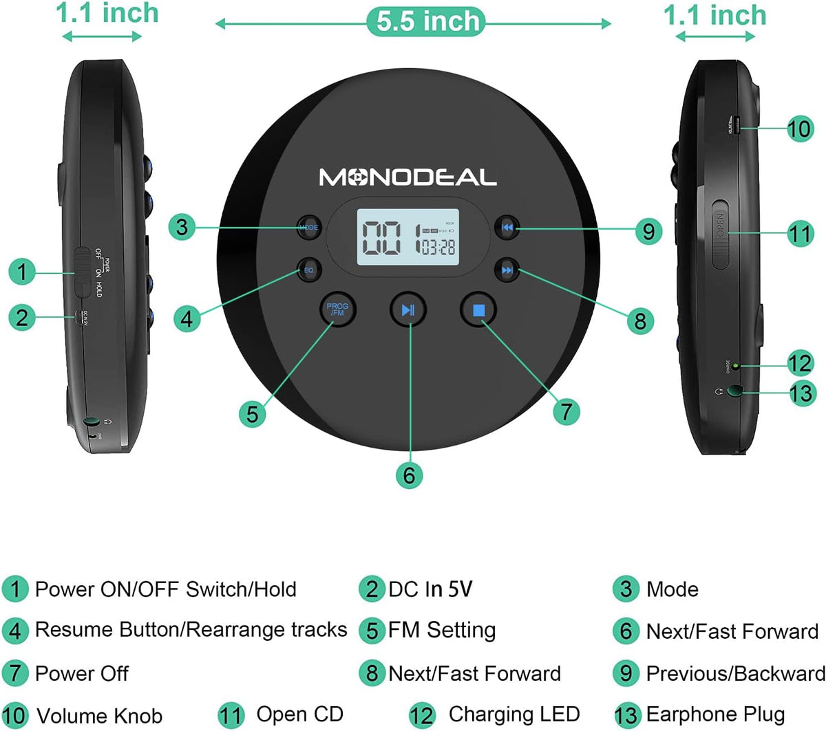 Portable CD Player with FM Transmitter U8721