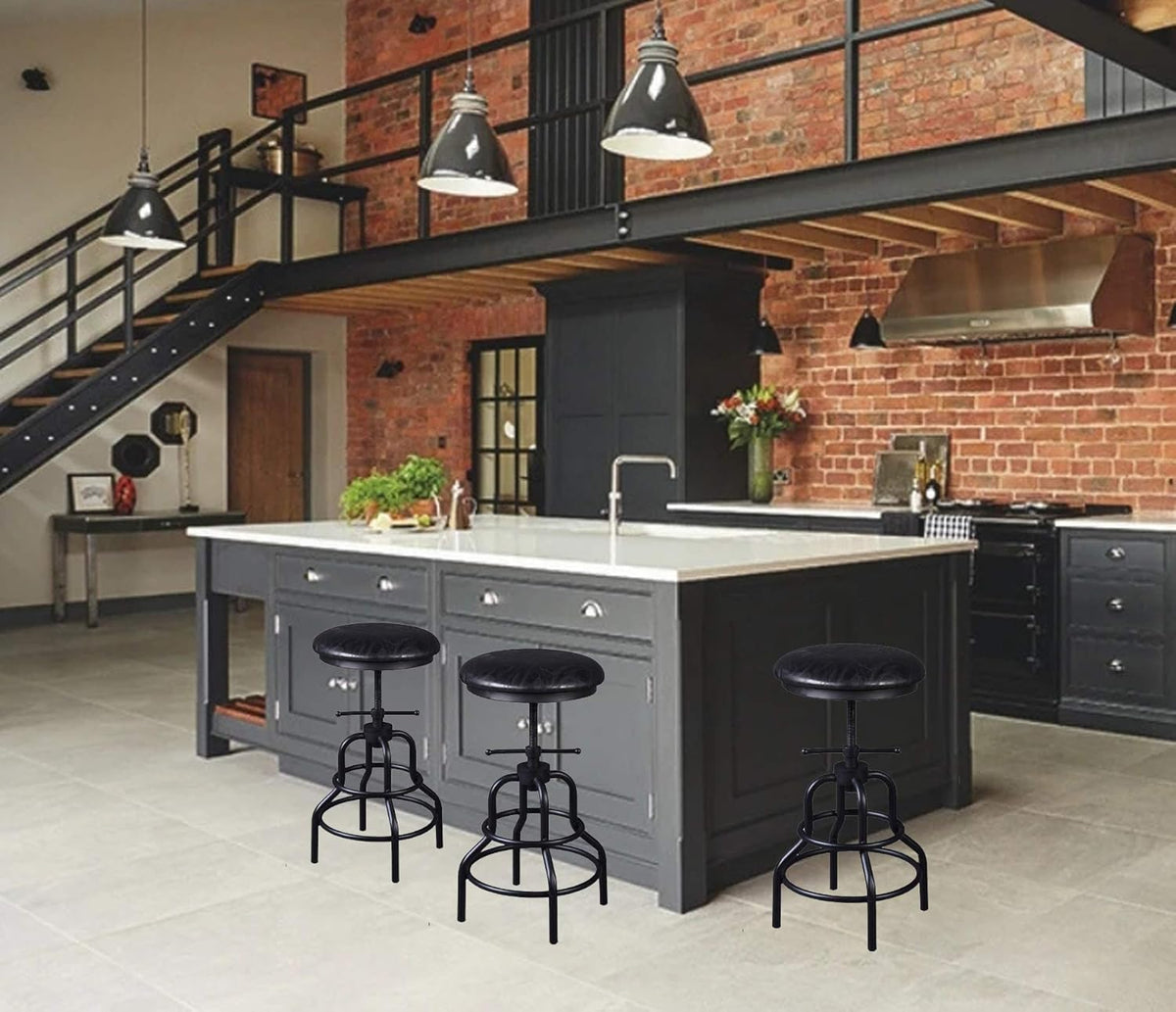 Adjustable Swivel Metal Bar Stool Set of 2 W4507