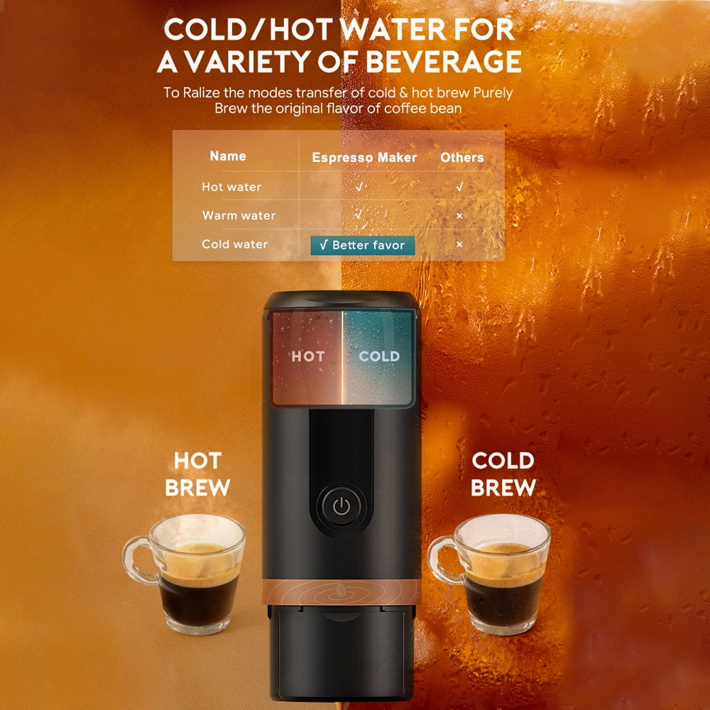 Portable Espresso Machine 9 Bar Pressure Rechargeable 2 in 1 Small Travel Coffee Maker Compatible with Capsules Ground Coffee Black R25148