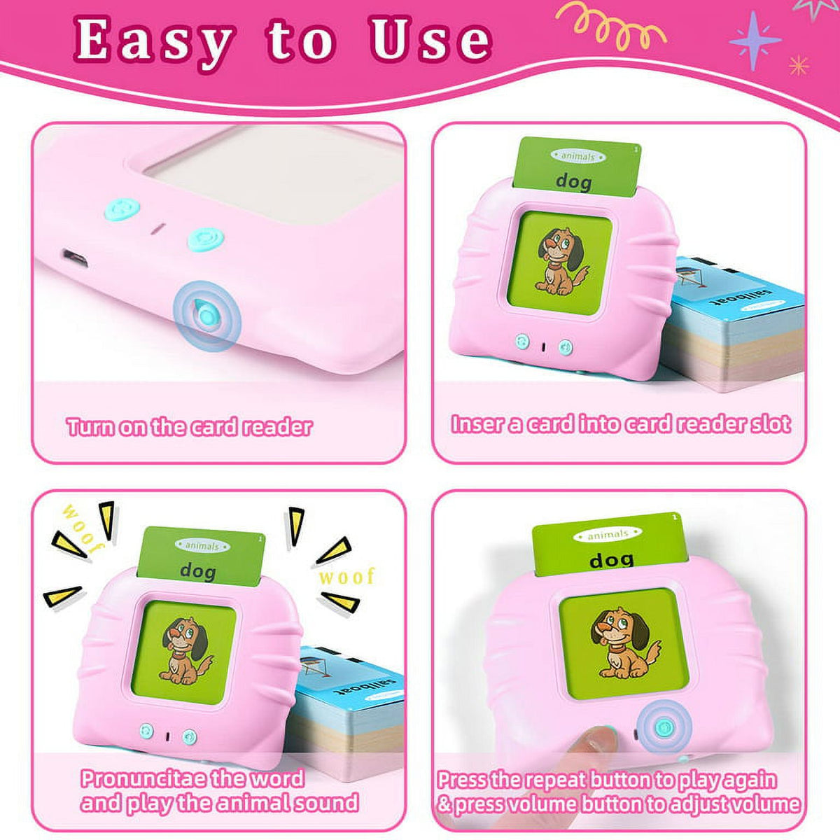 Pink Talking Flash Cards Toddler Toys P878