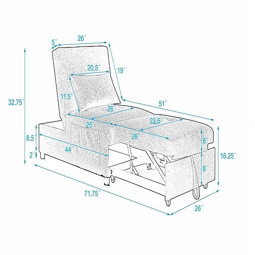 Beige Breathable Fabric Convertible Sleeper Chair Bed H637