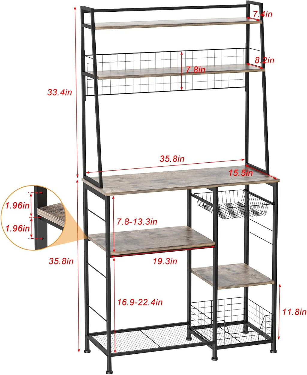 35.8" Large Farmhouse Coffee Station with 12 Hooks and Pull-Out Wire Basket, Coffee Bar Cart Table with Storage Shelves Rustic Brown V346685