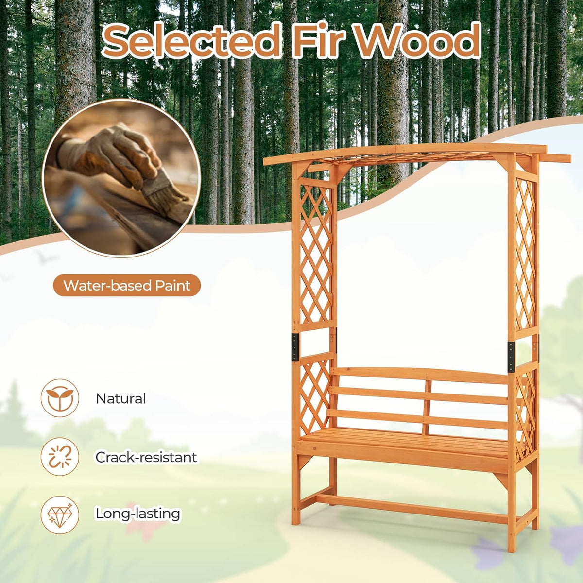 Wooden Garden Arbor with Bench H61663