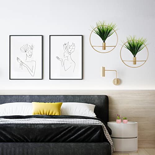 Set of 2 Artificial Plants with Gold Metal Round Hanging Hoop X2655