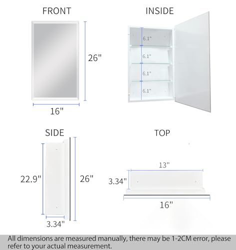 14"x24" Rectangular Beveled Frameless Mirror Cabinet F8677