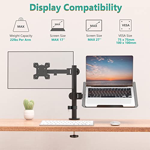 Extra Tall Single Monitor Desk Mount with Tray, Black O926424