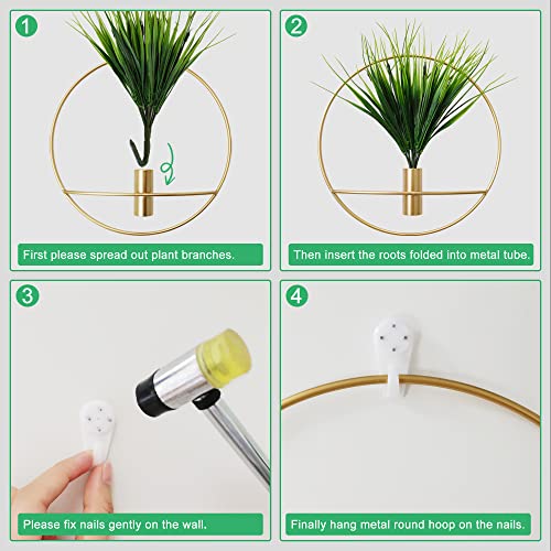 Set of 2 Artificial Plants with Gold Metal Round Hanging Hoop X2655