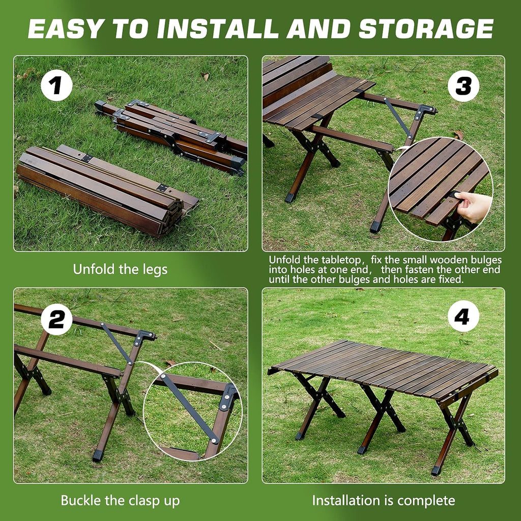 3ft Low Height Portable Folding Wooden Camping Table with Carry Bag P164