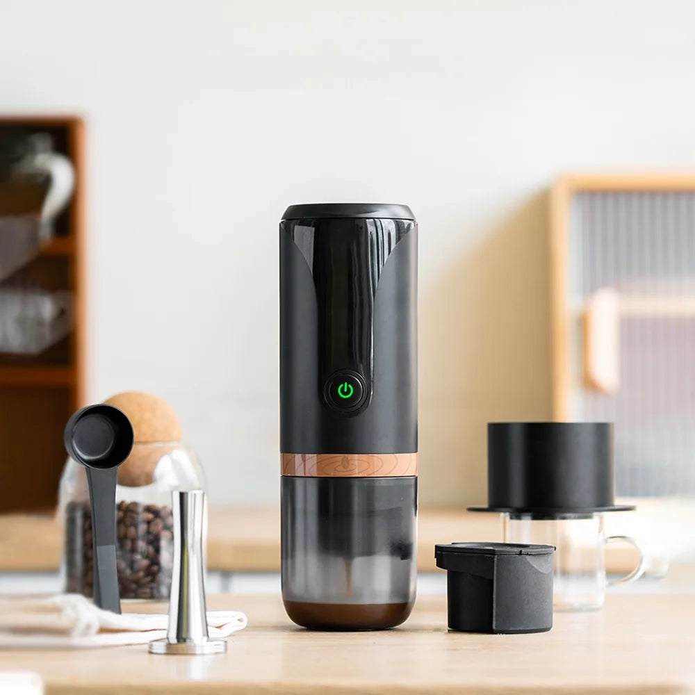 Portable Espresso Machine 9 Bar Pressure Rechargeable 2 in 1 Small Travel Coffee Maker Compatible with Capsules Ground Coffee Black R25148