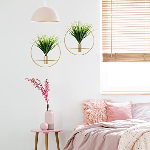 Set of 2 Artificial Plants with Gold Metal Round Hanging Hoop X2655