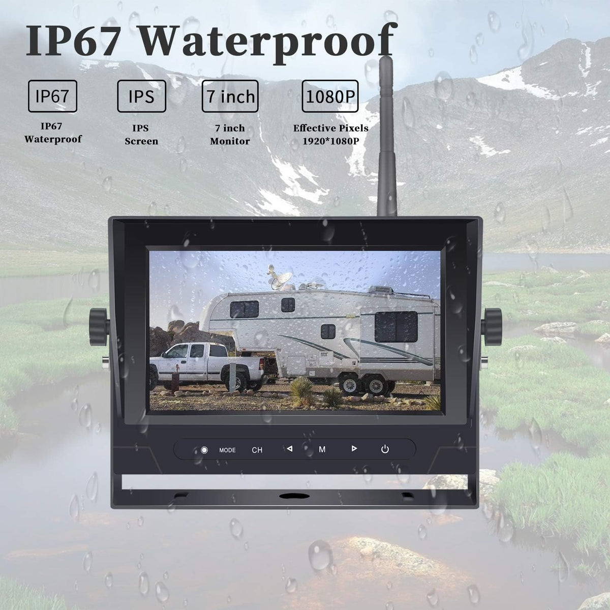 1080P Digital Wireless Rear View Camera with 7'' DVR Monitor IP67 Waterproof O734
