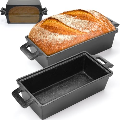 2 Piece 10 x 5 Inches Cast Iron Bread Pan with Lid Loaf Pans Set D76117