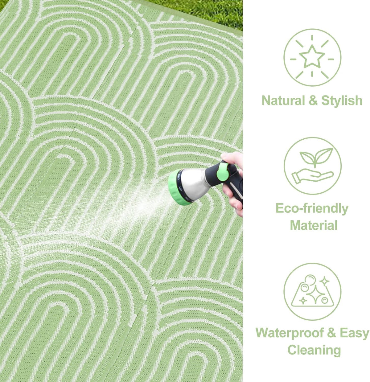 Rainbow Green 6x9 Outdoor Waterproof Plastic Straw Reversible Rug I351