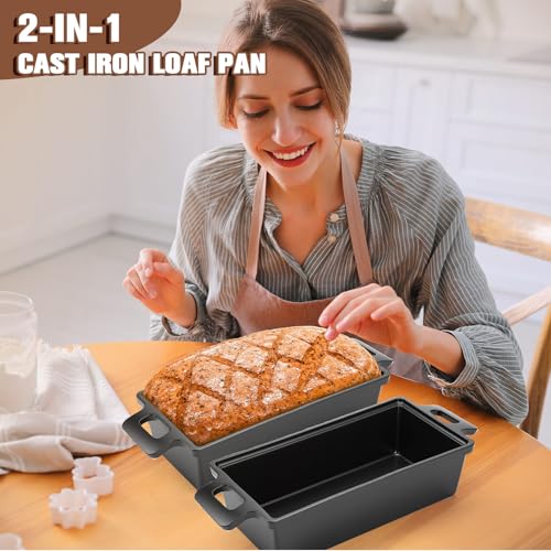 2 Piece 10 x 5 Inches Cast Iron Bread Pan with Lid Loaf Pans Set D76117