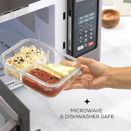 5 Pack Glass 3 Compartment Meal Prep Containers with Lids G7708