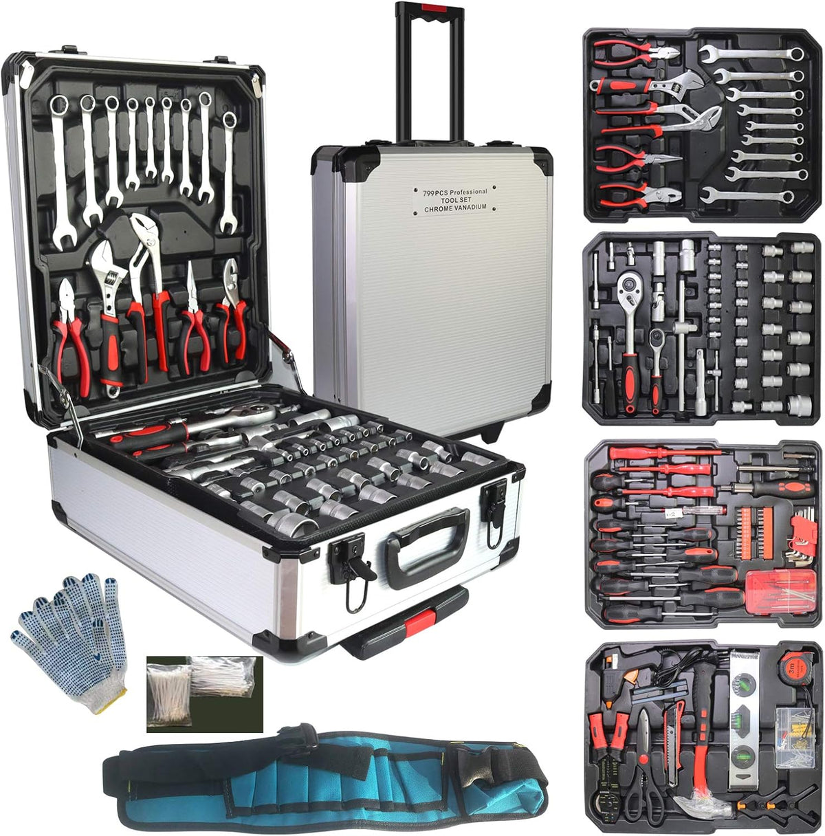 799pcs Aluminum Trolley Case Tool Set Silver F664778