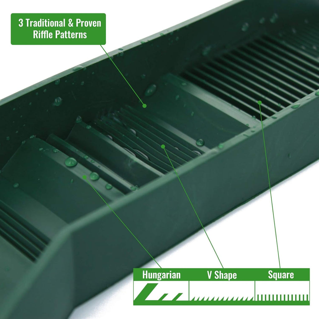 12" Pocket Mini Sluice Box with 3 Riffle TPR Rubber Groove Mat M9094