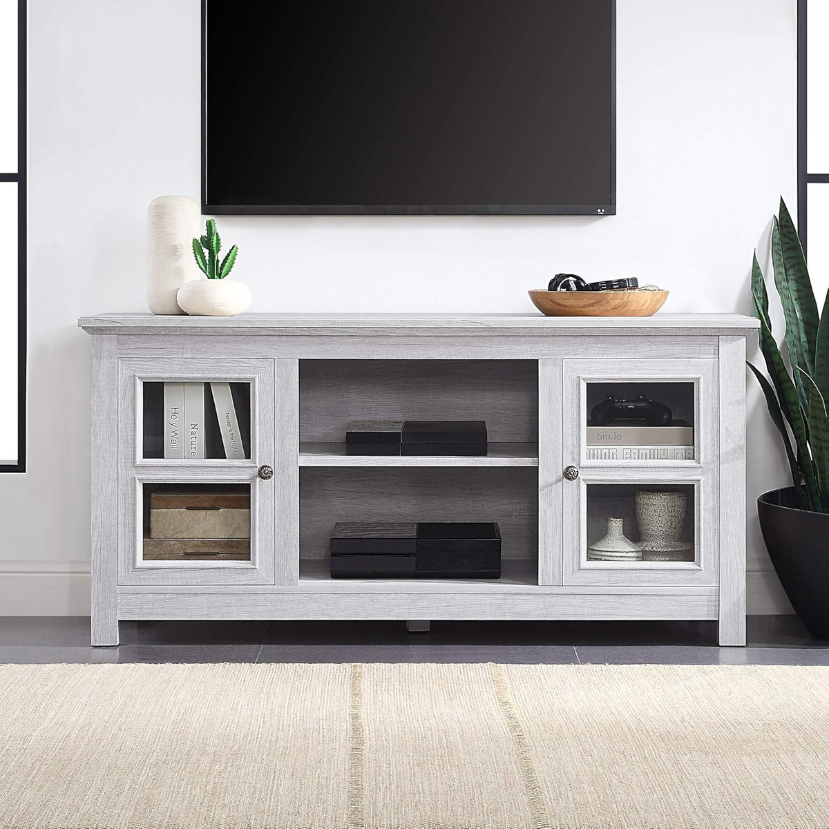 Electric Fireplace TV Stand for TVs up to 55 Inch with Storage Shelves & Cabinets A81957
