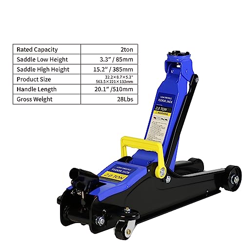 Blue Steel Low Profile Hydraulic Floor Jack, 2 Ton Capacity P11875