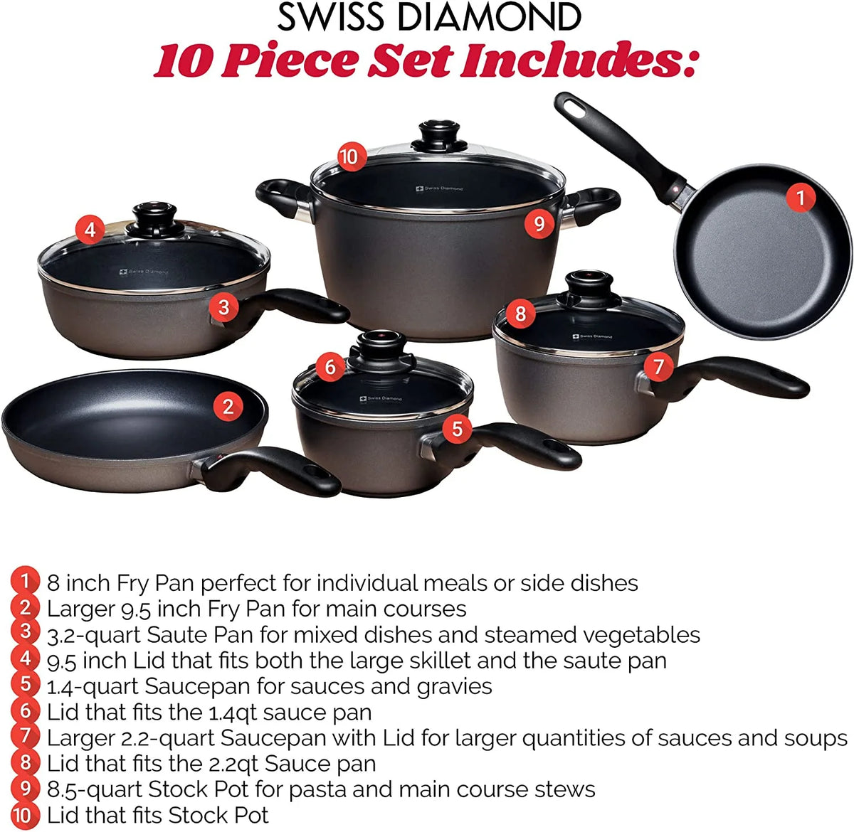 10 Piece Nonstick Diamond Coated Aluminum Cookware Set Y78263