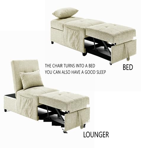 Beige Breathable Fabric Convertible Sleeper Chair Bed H637