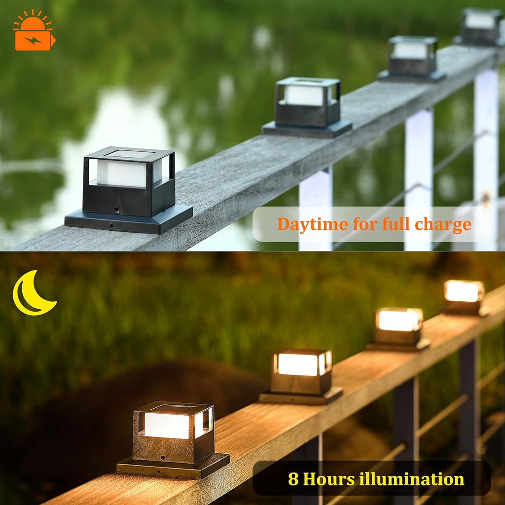 4 Pack Solar Post Lights, 20 Lumen Warm White LED, Fits 4x4, 5x5 or 6x6 Wooden Posts W843784