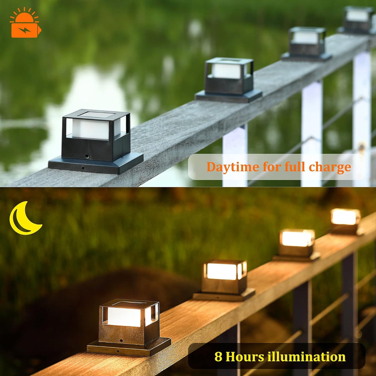 4 Pack Solar Post Lights, 20 Lumen Warm White LED, Fits 4x4, 5x5 or 6x6 Wooden Posts W843784