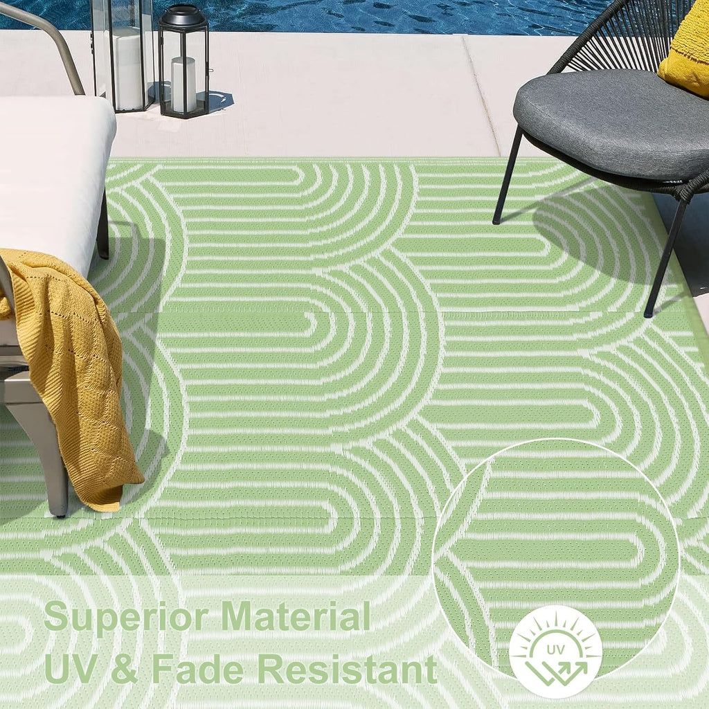 Rainbow Green 6x9 Outdoor Waterproof Plastic Straw Reversible Rug I351
