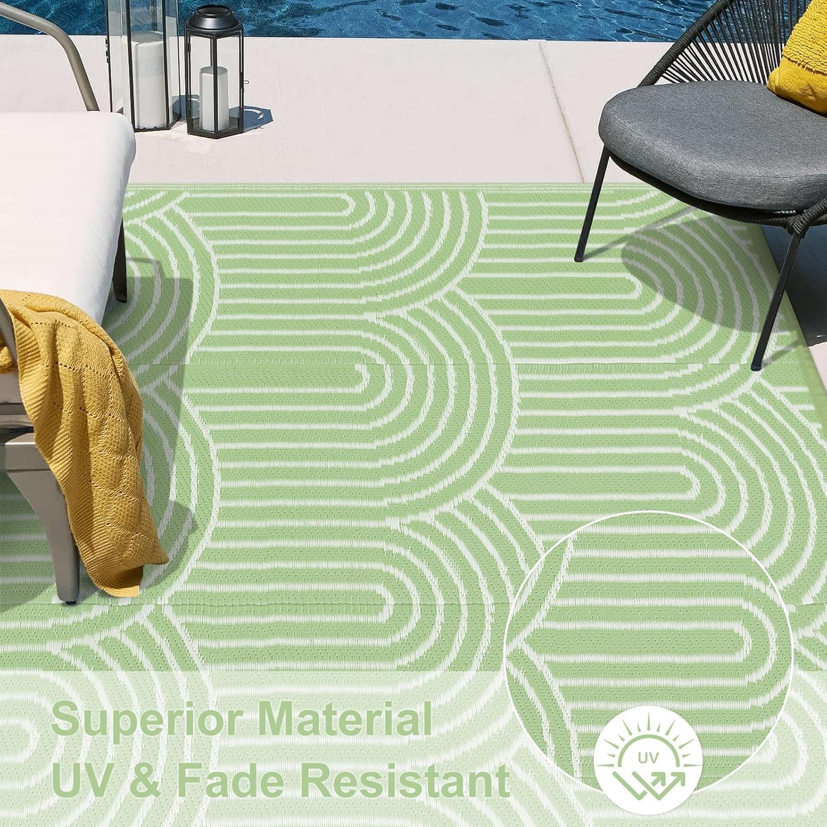 Rainbow Green 6x9 Outdoor Waterproof Plastic Straw Reversible Rug I351