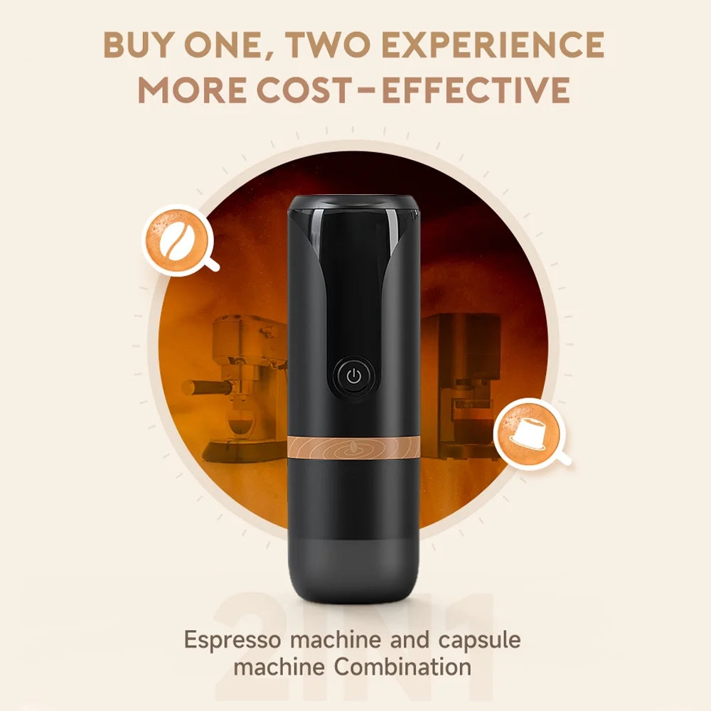 Portable Espresso Machine 9 Bar Pressure Rechargeable 2 in 1 Small Travel Coffee Maker Compatible with Capsules Ground Coffee Black R25148