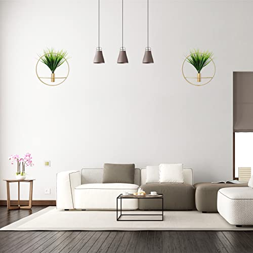Set of 2 Artificial Plants with Gold Metal Round Hanging Hoop X2655