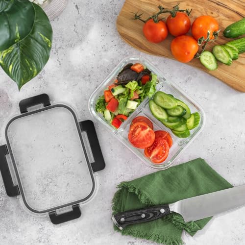 5 Pack Glass 3 Compartment Meal Prep Containers with Lids G7708