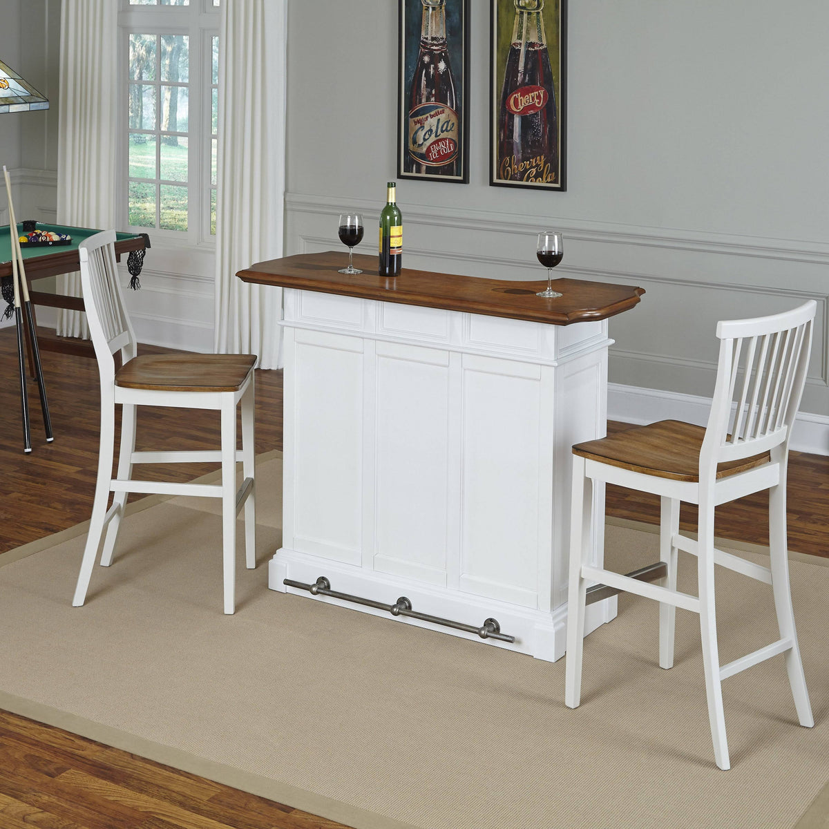 Black Bar and Two Stools O21924