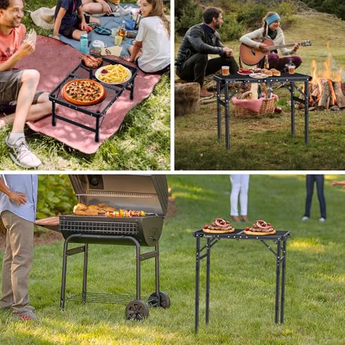 Aluminum Folding Camping Grill Table Adjustable Height Black D2717