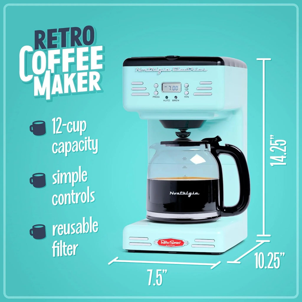 Aqua 12-Cup Programmable Retro Coffee Maker J7074
