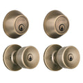 Antique Brass Keyed Entry Doorknob and Deadbolt Combo Twin Pack J2896
