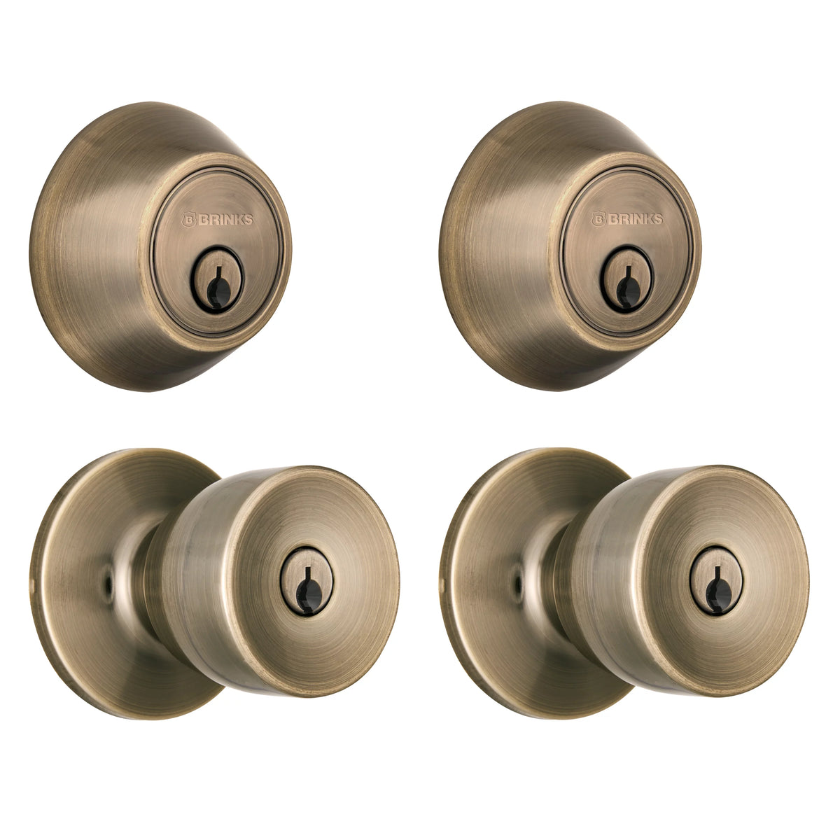 Antique Brass Keyed Entry Doorknob and Deadbolt Combo Twin Pack J2896