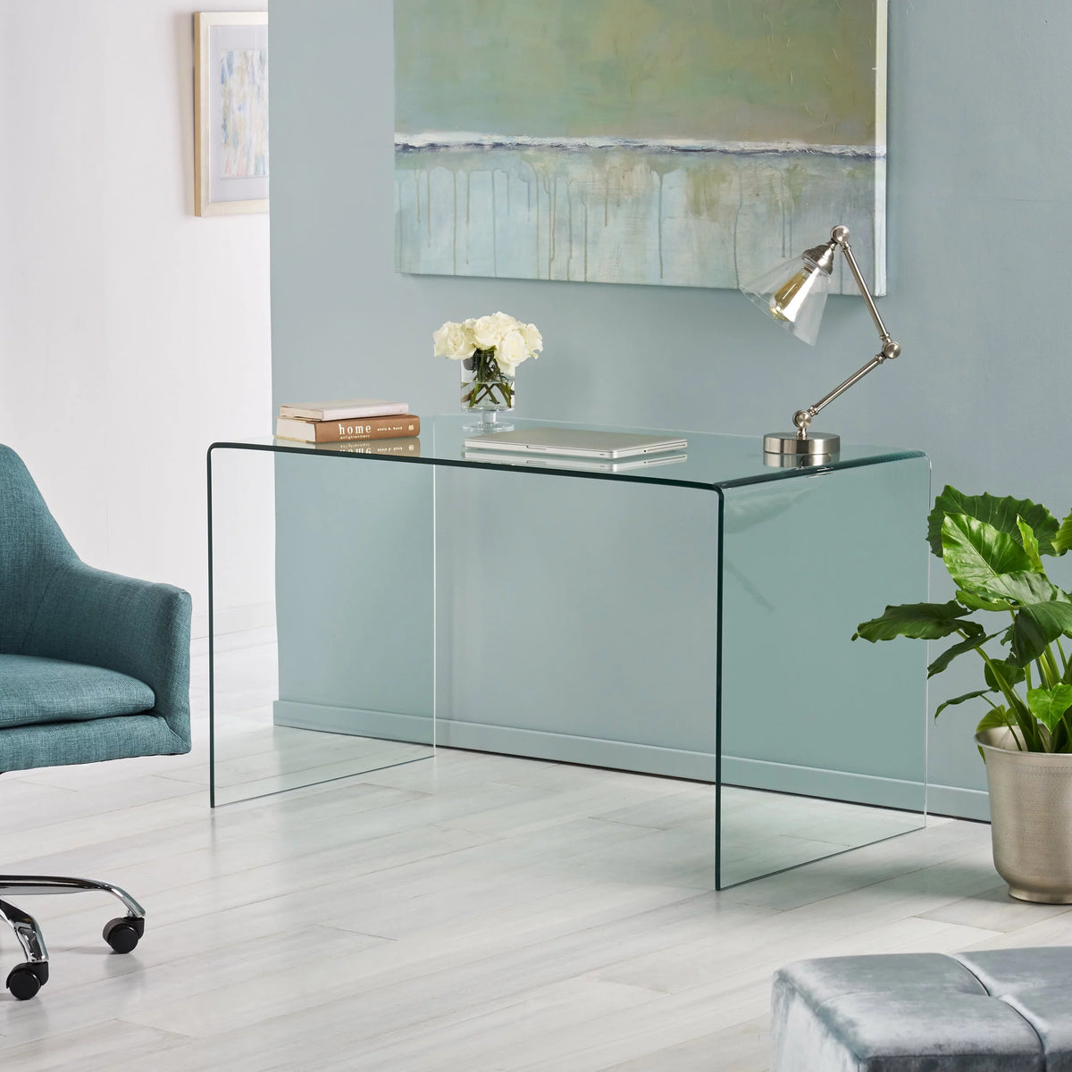 Clear Tempered Glass Writing Desk J2950