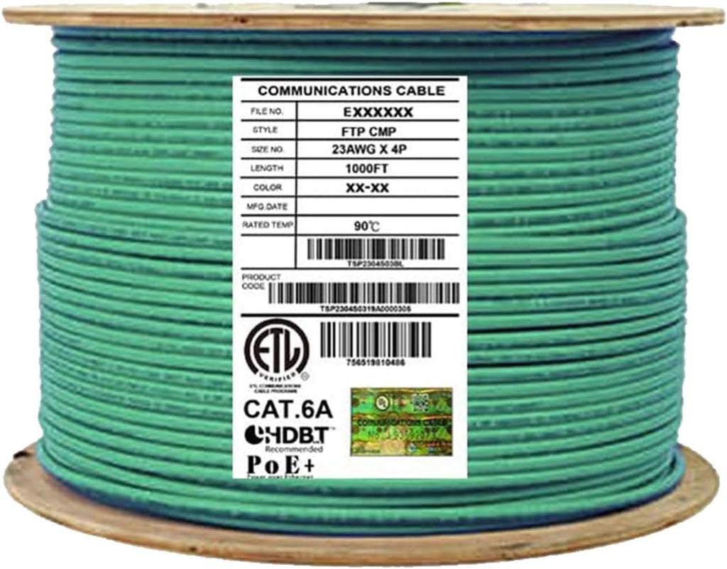 Cat6A Shielded Plenum 1000ft FTP 23AWG 650MHz Solid Pure Copper Bulk Ethernet Cable Reel Orange D38791