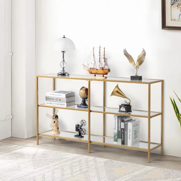 51.2” Tempered Glass Metal Frame Console Table Y89114