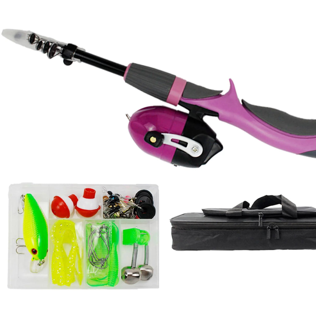 Pink Telescopic Fishing Rod and Reel Carrier Bag with Fishing Line Q42705