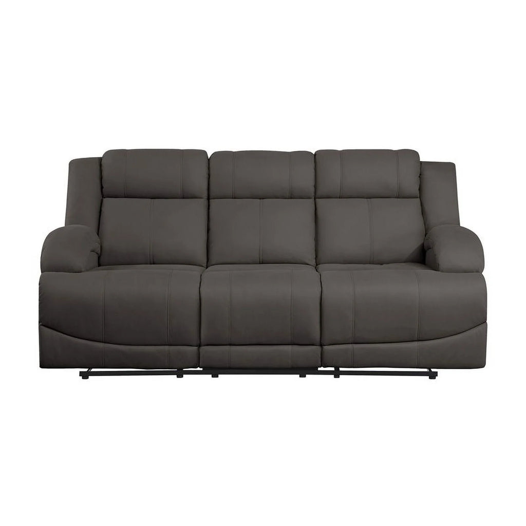 Chocolate Wood & Fabric Double Reclining Sofa B1104
