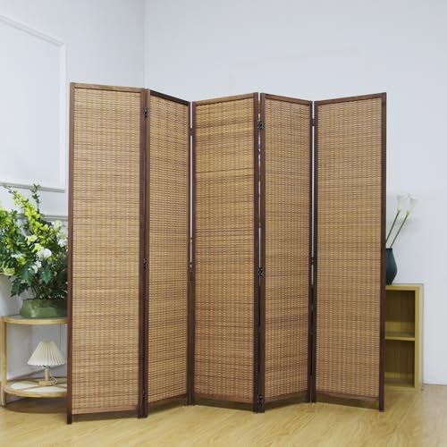 5.6 FT Tall Brown Bamboo Folding Room Divider Screen H2861