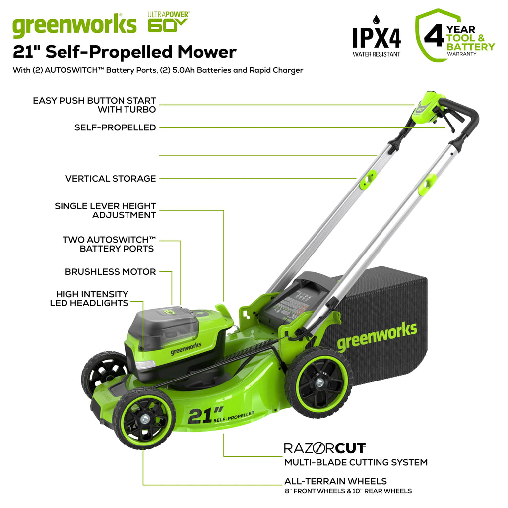 60V 21" Self-Propelled Lawn Mower with 5.0 Ah Batteries & Charger Z8471