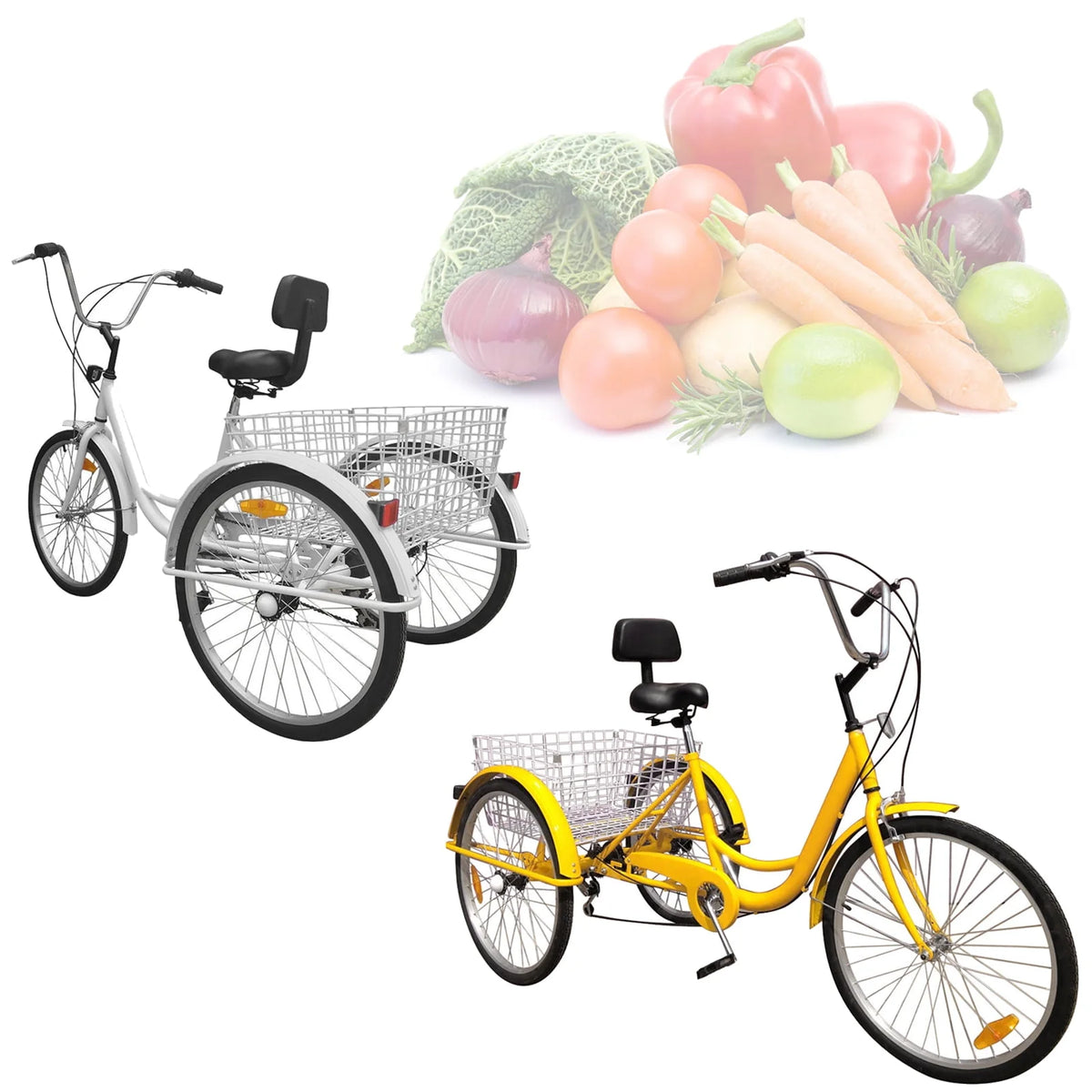 24 Inch 3-Wheel Tricycle with Basket White/Yellow W8022