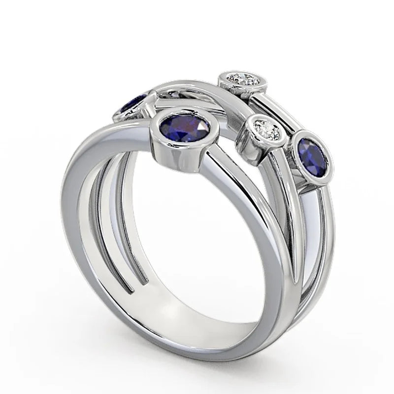 14K White Gold Blue Sapphire Diamond Eternity Band Size 4 X242977