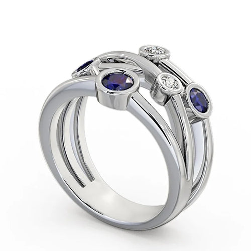 14K White Gold Blue Sapphire Diamond Eternity Band Size 4 X242977