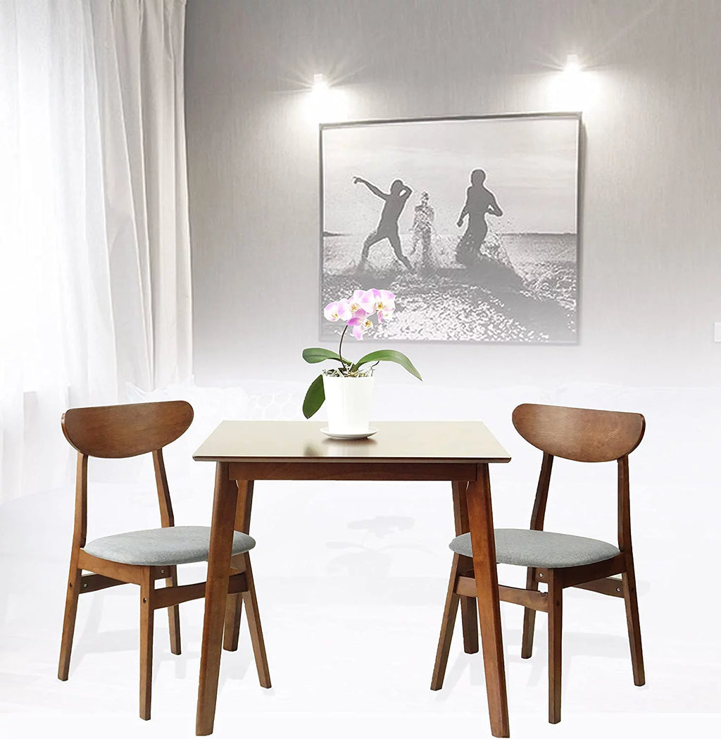 Set of 3 Square Dining Table and 2 Side Chairs Solid Wood Medium Brown F412
