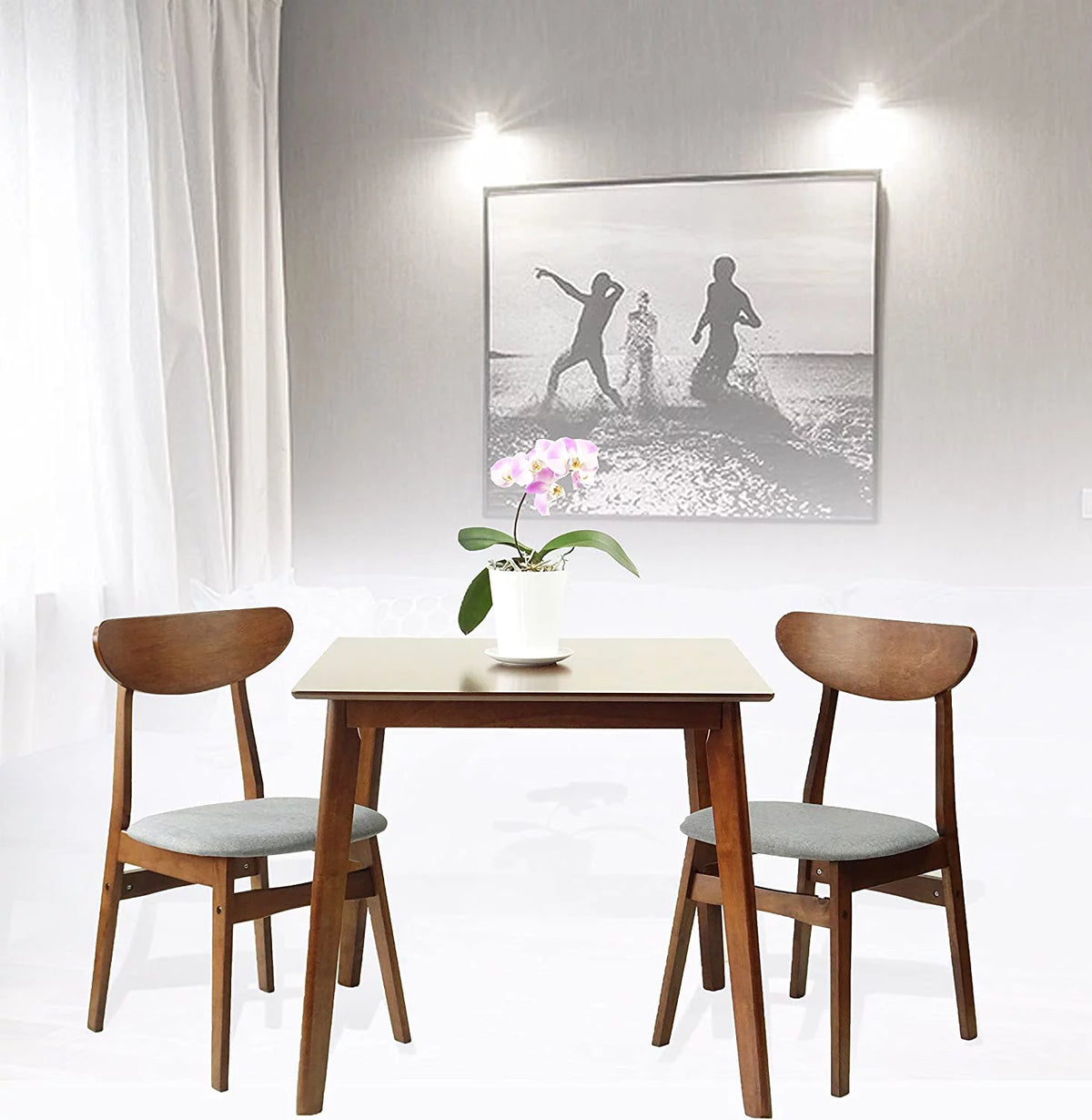 Set of 3 Square Dining Table and 2 Side Chairs Solid Wood Medium Brown F412